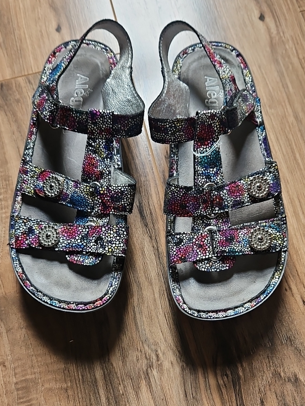 Alegria Women's Multi-Flower Pattern Slingback Sandals - Pink Blue Purple 38